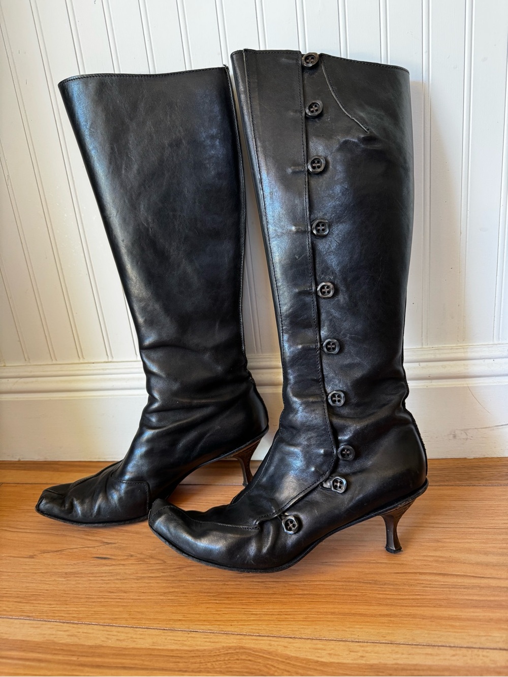 Vintage CYDWOQ Black Leather Boots 38.5 US 8 Handmade CA
